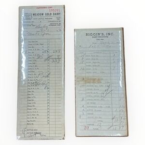 Meadow Gold Dairy 1952 Receipt and Riggins 1954 Invoice Indiana Ephemera